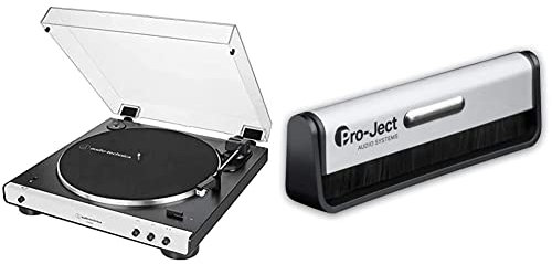 Audio-Technica LP60XBT Platine Vinyle sans Fil À ENTRAÎNEMENT par Courroie Automatique - Blanc & Pro-Ject Brush IT - Nettoyant De Discos