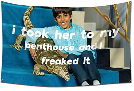 Eksent Lustiger Wandteppich mit Aufschrift I Took Her to My Penthouse and I Freaked It, Motiv King's Dead Jay Flag Rock (90x150 cm, strapazierfähig, Wohnheim, Männerhöhle