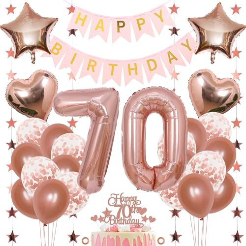 Jxuzh 70. Geburtstag Dekoration Mädchen Deko 70. Geburtstag Mädchen Luftballon 70. Geburtstag Rosegold Geburtstagsdeko 70 Rosegold Happy Birthday 70 Geburtstag Deko 70 Jahr Geburtstag Mädchen 33pcs