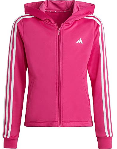 adidas Mädchen Train Essentials AEROREADY Regular-Fit 3-Stripes Hooded Training Track Jacket, semi Lucid Fuchsia/White, 13-14 Years