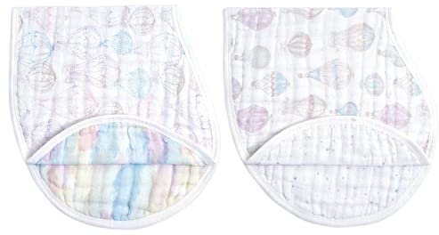 aden + anais Burpy Lätzchen, 100% Bio-Baumwolle, Musselin, weich, saugfähig, 4 Schichten, Mehrzweck-Spucktuch und Lätzchen, 57,1 x 27,9 cm, 2 Stück, über den Wolken