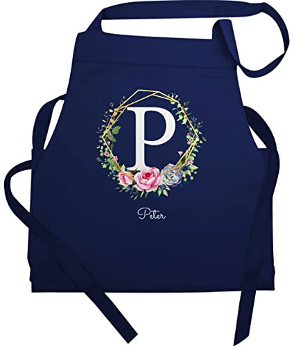 Schürze - Name und - Initialen mit Namen - 60x87 - Navy Blau - kochschürze frauen personalisierte geschenke schürzen küchenschürze wunschname damen baumwolle backschürze selbst gestalten koch