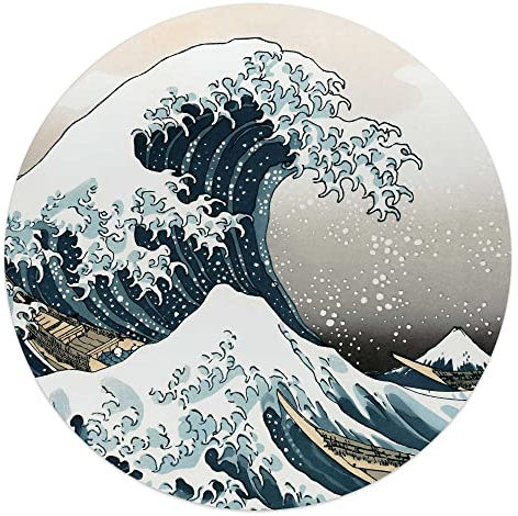 REINDERS Glasbild, Hokusai - Die große Welle, Schlafzimmer, Poster, Wanddeko, Glasbilder, Glas, Blau, Ø 50