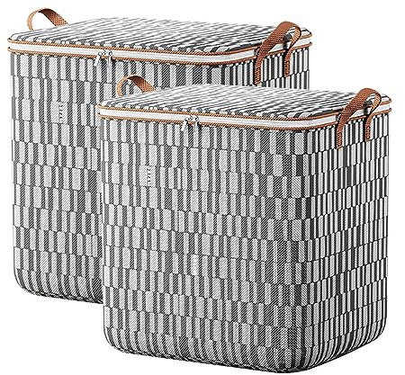 2 Stück Aufbewahrungstasche, 100L Faltbare Groß Kleideraufbewahrung Umzugskartons, Wasserdicht Aufbewahrungsbox mit Deckel und Reißverschluss für Kleidung, Bettdecken, Bettwäsche (100 L)