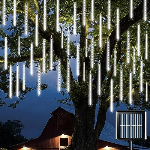 ATFKZADV Guirnalda Luces Solar Meteoros Lluvia Luces Exterior con 11.8 Pulgadas 8 Tubos 240 LED,Luces de Ducha de Meteoritos IP65 Impermeables para Árbol de Navidad Jardín Patio Bodas Fiesta