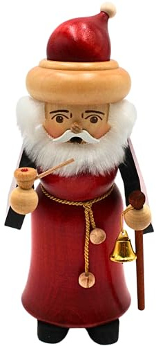 Dekohelden24 Räuchermännchen - Räuchermann Wichtel als Weihnachtsmann, original erzgebirgisches Kunsthandwerk, Echtholz gedrechselt, Größe L/B/H: ca. 8 x 9 x 21 cm