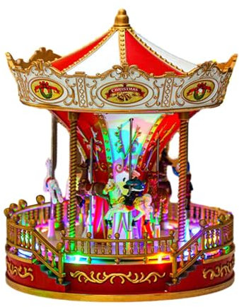 F Fityle Weihnachtskarussell Spieluhr, Karussell Spieluhr Weihnachten LED, Christmas Carousel Music Box Decoration, Weihnachtsschmuck Ornamente mit Beleuchtung und Musik für Geschenke, 27x23.5cm
