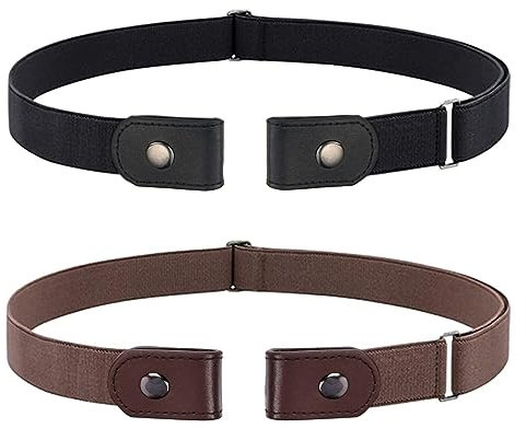 UEPOA Ohne Schnalle Gürtel, 2 Stücke Schnallenfrei Elastischer Damen Unsichtbarer Gürtel Verstellbarer Schnallenfreier Taille Unsichtbarer Schnalle für Jeans Hosen(Schwarz + Braun)