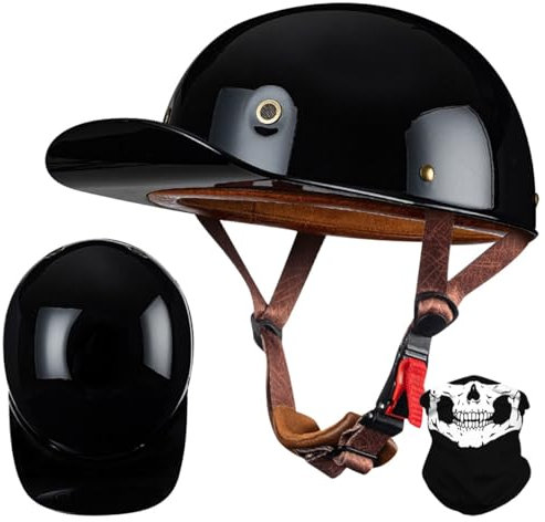 RQTEUYE Vintage Motorrad Baseball Cap Halbhelme, Retro Jethelm Halbschalenhelm mit ECE Zulassung mit Schnellverschluss für Scooter Cruiser Chopper Herren Damen Motorradhelm M-XXL