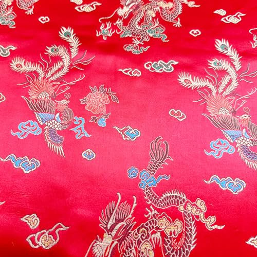 Tissu brocart chinois – Dragon Rouge Or Satin Jacquard Artisanat Tissu Tissu