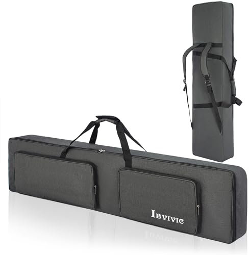 IBVIVIC Keyboardtasche 88 Tasten, 138 x 36 x 17 cm, Reiß- und wasserfest Keyboard Tasche 10 mm Dicke Schaumstoffpolsterung, Gig Bag 600D Oxford-Tuch, Grau