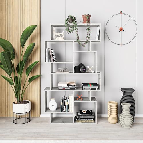 HOCUS PICUS Hocuspicus Karmato Holz Bücherregal | Modernes Standregal mit 6 Etagen für Schlafzimmer, Arbeitszimmer, Büro, Wohnzimmer | einfache Montage | 96 x 26 x 169 cm | Gold MarmorEffekt