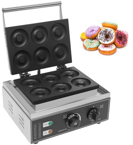 PJDDP Mini Machine à Beignets à 6 Trous, Machine à Beignets Electrique à Chauffage Double Face De 1550W, Machine à Beignets à Gaufres Commerciale Antiadhésive pour Maison,Cuisine,Boulangerie,Café