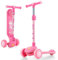 GOPLUS Trottinette Pliable à 3 roulettes pour Enfants, Guidon Réglable 60-83cm,Trottinette Classique avec Pédale Antidérapante, Roues Lumineuses LED pour Garçons Filles 3-5 Ans (Rose)