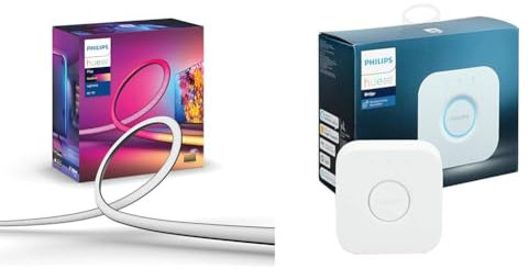Philips Hue Gradient Lightstrip for 65 Inch TV, Sync with Media and Gaming, Smart Entertainment LED & Bridge. Smart Home Automation Works with Alexa, Google Assistant and Apple Homekit.