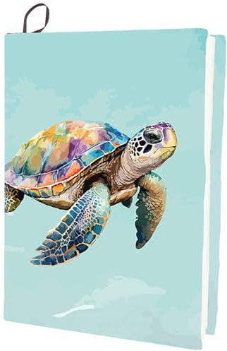 craspire Dehnbarer Buchumschlag Mit Schildkröten-Motiv Blau Waschbar Wiederverwendbar Großer Buchschutz Aus Nylongewebe Polyester 9.4x15.7,(5) cm Elastische Notizbuchumschläge Geeignet