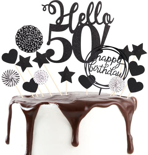 DazzJoy Tortendeko 50. Geburtstag - Schwarz Deko für Mann und Frau - Kuchen Dekoration