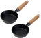 Geesatis 2 Pcs Mini Cast Iron Skillet Small Skillets Frying Pans for Baked Cookie, Eggs, Wooden Handles