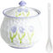 QXSJEDYCH Sucrier, boîte d'assaisonnement, sucrier à fleurs dessinées à la main avec couvercle et cuillère, grand pot à sucre de styles multiples, pot à sucre, boîte d'assaisonnement - Violettes - 750