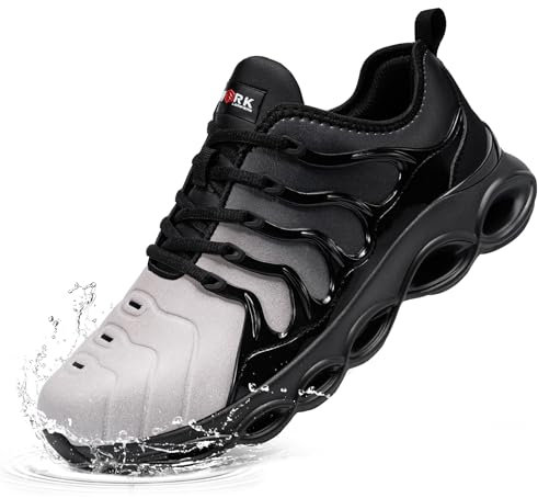 LARNMERN Chaussures de Sécurité Hommes Imperméables Amorti Légere Chaussures de Travail Confort Mode Embout Acier Anti-Smashing Baskets de Sécurité(Noir Gris Microfibre,43 EU)
