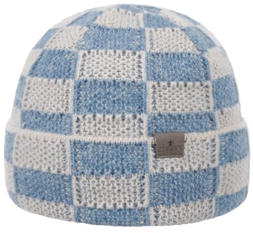 LIERYS Twotone Beanie Karo-Strickmuster Alpaka-Wollmix Made in Germany Unisex Winter blau One Size