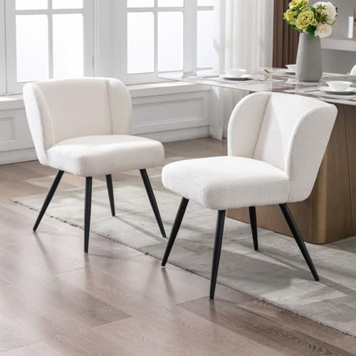 chairus Kunstfell 2er Set Esszimmerstühle Polsterstühle für Küche Armlose Küchenstühle mit Rückenlehne Akzentstühle Esszimmer Wohnzimmer (Weiß)