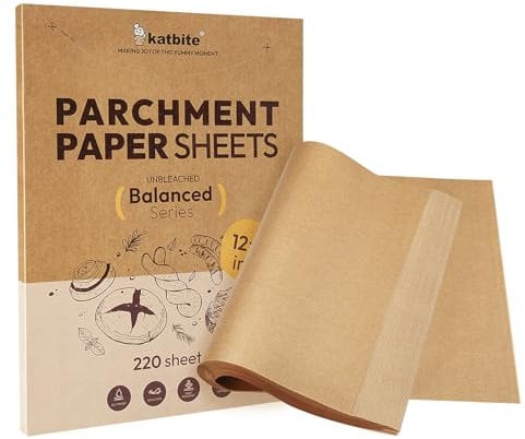 Katbite 220 Stücke Backpapier der Balanced-Serie, 12 x 16 Zoll groß, nicht gebleichtes Backpapier, nichtklebend, für sanftes Backen geeignet.