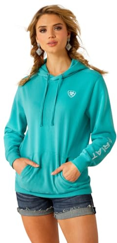 ARIAT Womens Logo 2.0 Printed Hoodie Athletic Outerwear Casual - Blue, Latigo Bay, S