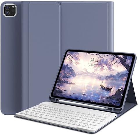 GKABXY Teclado Bluetooth inalámbrico desmontable magnético y soporte plegable folio para iPad Pro 11 pulgadas 2/3e/4ta generación con soporte para bolígrafo, violeta