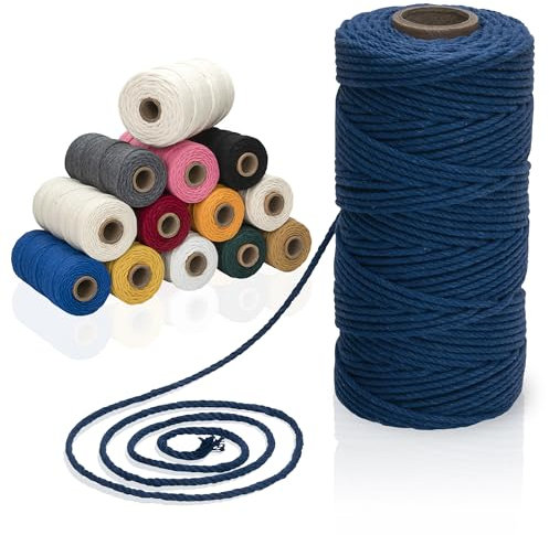 Makramee-Garn aus 100% Baumwolle, 3-4 mm Stärke, in tollen Farben (Blau, 3mm (100m))