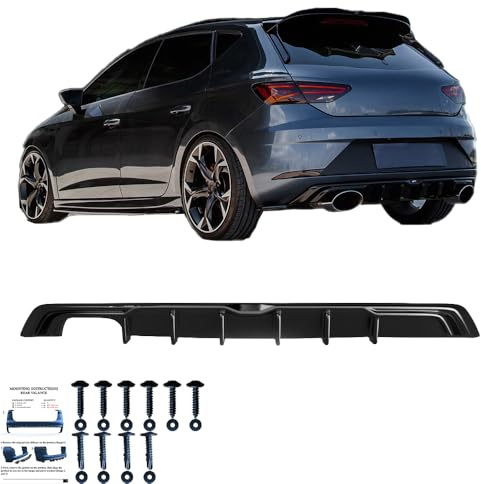 Difusor trasero compatible con Seat Leon MK3 FR Facelift 2017 hasta 2019 | Compatible con Seat Leon (5F) HB FR Facelift 2017-2020 - Negro brillante
