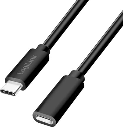 Logilink CU0212 - USB 2.0 Typ-C Verlängerungskabel mit PD Unterstützung (PowerDelivery), Farbe: Schwarz, Kabellänge: 3m