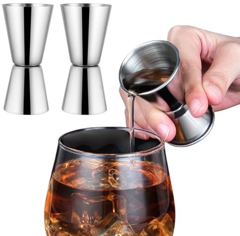 Mivanta Messbecher Set, 304 Edelstahl, 20/40cc, Rand- und Ringfrei, 2 Stück, Präzisionsmessbecher für Cocktail, Backen, Kochen und Zutatenmessen