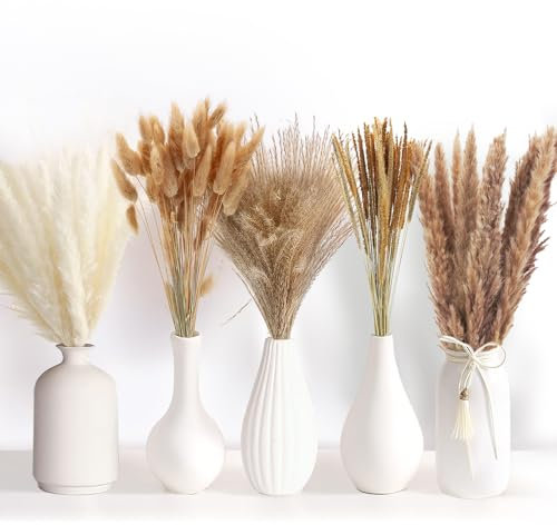 120-Stück getrocknetes Pampasgras Bouquet, Pampasgras mit Bunny-Tails-getrockneten Blumen Boho-Tischdeko,für Hochzeits-Boho-Blumen und Tischdekoration zu Hause