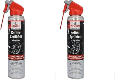 NIGRIN MOTO-BIKE Dry Lube Ketten-Sprühfett für Motorrad, 400 ml, geeignet für O-, Z- und X-Ring-Ketten, Korrosionsschutz (Packung mit 2)