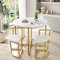 Novela Weiß Runder Essgruppe Esstisch Tisch mit 4 Stühlen, Dining Table Set 4 Chairs, Goldene Metallbeine, 80 x 80 x 75 cm – ideal für kleine Räume (Weiße Kissen)