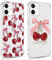 Foonary 2 Pack Transparent Cherry Bow Print Phone Case for iPhone 12/iPhone 12 Pro 6.1,Soft Silicone Cute Design Aesthetics Clear Pattern Cases,Shockproof Bumper Protector Cover Girls for iPhone 12