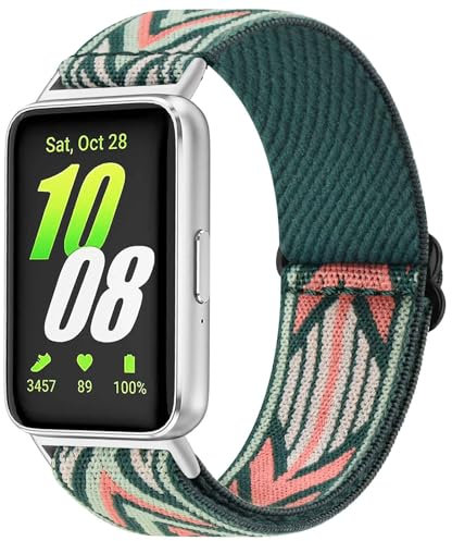 Vancle Correa Elástica para Samsung Galaxy Fit 3 Mujeres Hombres, Pulseras Elásticas Ajustables de Nylon Deportivo de Repuesto para Samsung Galaxy Fit 3 SM-R390 (Flecha Verde)