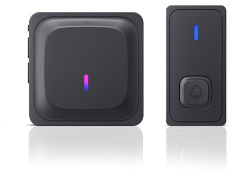HBN Funkklingel Aussen Wasserdicht, Kabellose Türklingel Funk Set, 300m Reichweite Türklingel Kit mit 1 Plug-In-Empfänger & 1 Sender, 60 Melodien, 5 Lautstärkestufen Doorbell Mit LED-Blitz, Schwarz