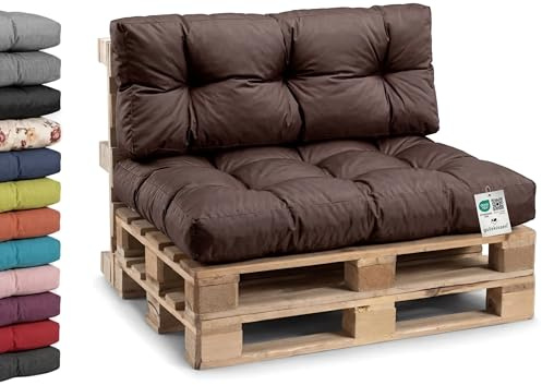 Gutekissen® Palettenkissen Wetterfest, Gartensofakissen, viele Farben und Größen PPI (Set (Sitzkissen 120x80 +Rückenlehne 120x40), Braun-wasserfestes)