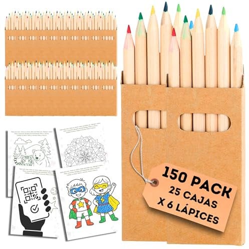 AF® - 150 pack colores, pack pintura niños, 25 mini regalos niños cumpleaños, pack lapices niños regalo, pack pinturas para niños, 6 lapices colores infantiles + Plantillas imprimibles por QR