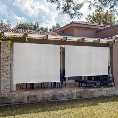Hellgrauer Outdoor-Rollos – wasserdichte Jalousien für Pergola, Balkon und Garten – langlebiger Sonnenschutz mit Stange aus Aluminiumlegierung – anpassbare Outdoor-Jalousien