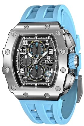 TSAR BOMBA Herrenuhr Armbanduhren für Herren wasserdichte Herren Uhren Schwarzes Armband Silbernes Edelstahlgehäuse Saphirglas Chronograph Datum Japanisches Quarzwerk Geschenke Luxus 8224/8204 Serie