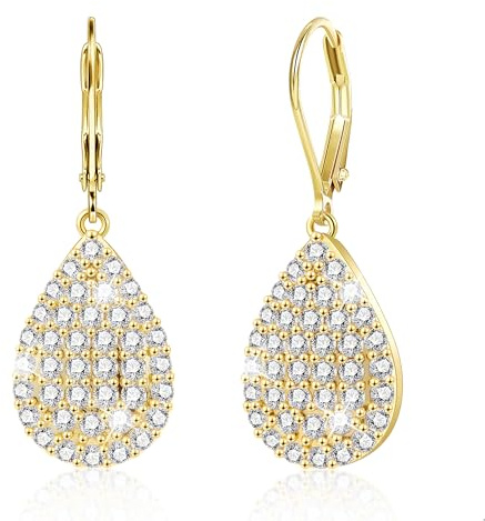ALEXCRAFT Silber 925 Ohrringe Hängend 14K Vergoldet Zirkono Tropfenohrring