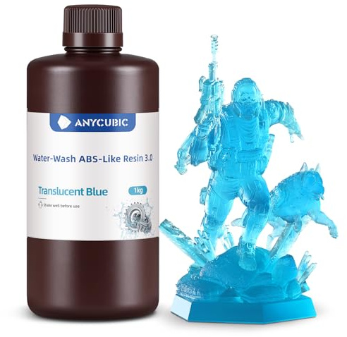 ANYCUBIC Wasser Waschbares ABS-Like Resin 3.0, Transluzent Blau 1000g | 3D Drucker Resin mit Hohe Festigkeit und Zähigkeit, Geruchsarm, Hochpräzises 405nm UV-härtendes Harz für alle Harz 3D Drucker
