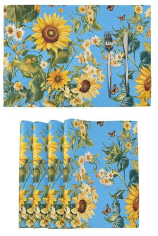 Rustic Sunflower Yellow Decorative reversible placemats christmas dinner plate mats individuales para set of 6 12x18