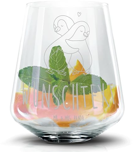 Mr. & Mrs. Panda Trinkglas personalisiert Pinguine Kuscheln - Personalisierte Geschenke, Freund, Cocktailglas, Liebesbeweis, Partner, Mit Gravur, Namen, Hochzeitstag, Geschenk für Frauen, Glas