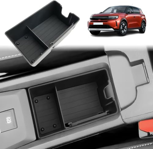 GAFAT Kompatibel mit Neu Opel Frontera 2025 2026 2027 Hybrid EV Mittelkonsole Aufbewahrungsbox vor der Armlehne, Organizer Ablage mit Gummimatte [Nur für Elektronische Bremse]