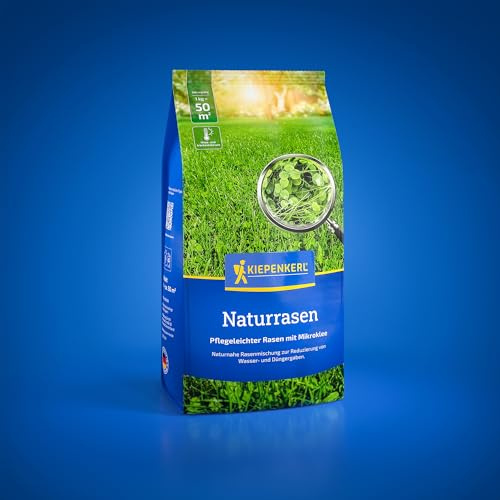 Kiepenkerl Naturrasen mit Mikroklee 1085292-1kg für 50m² - Trockenheitstolerant - robusten Gräsern & Kräutern - natürliche Nährstoffversorgung - Rasensamen, Grassamen
