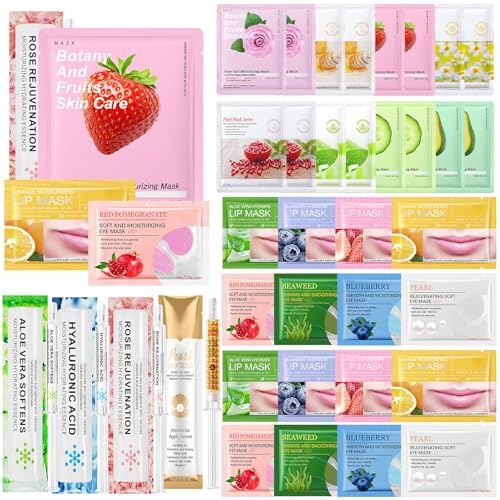 36PC Mascarillas Faciales Mujer, Set de Regalo para Hija, Amigas, Madre | Kit Belleza Cuidado Facial :16 Mascarilla Facial, 8 Parches Ojos, 8 Mascarilla Labios, 4 Suero | Apto para Todo Tipo de Pieles